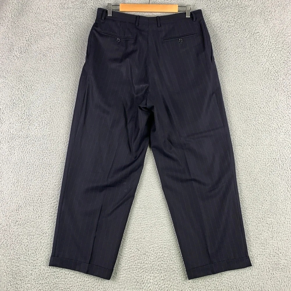 Canali Dress Pants Mens IT 54 US 33x28 Navy Pinstriped Wool Pleated Cuffed Italy